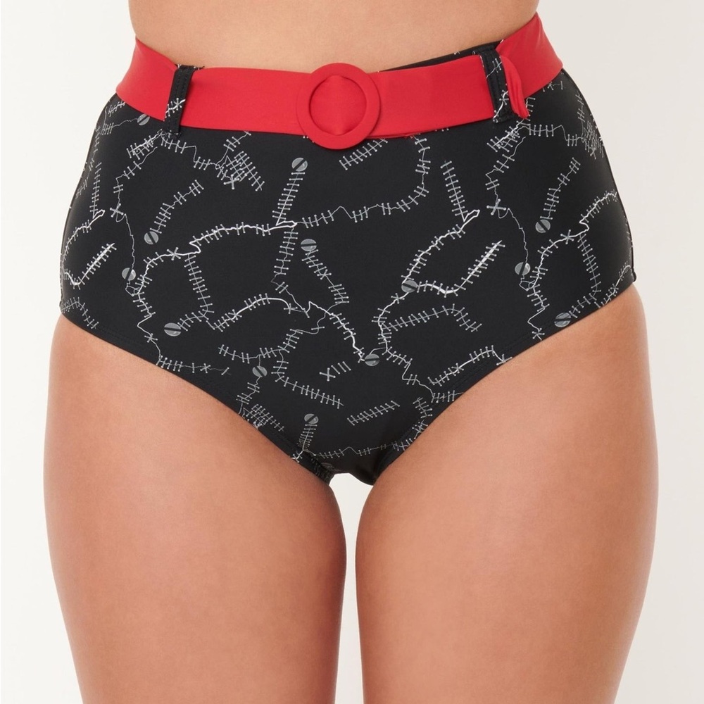 Unique Vintage Black Spooky Stitches Belted Redondo Swim Bottoms
